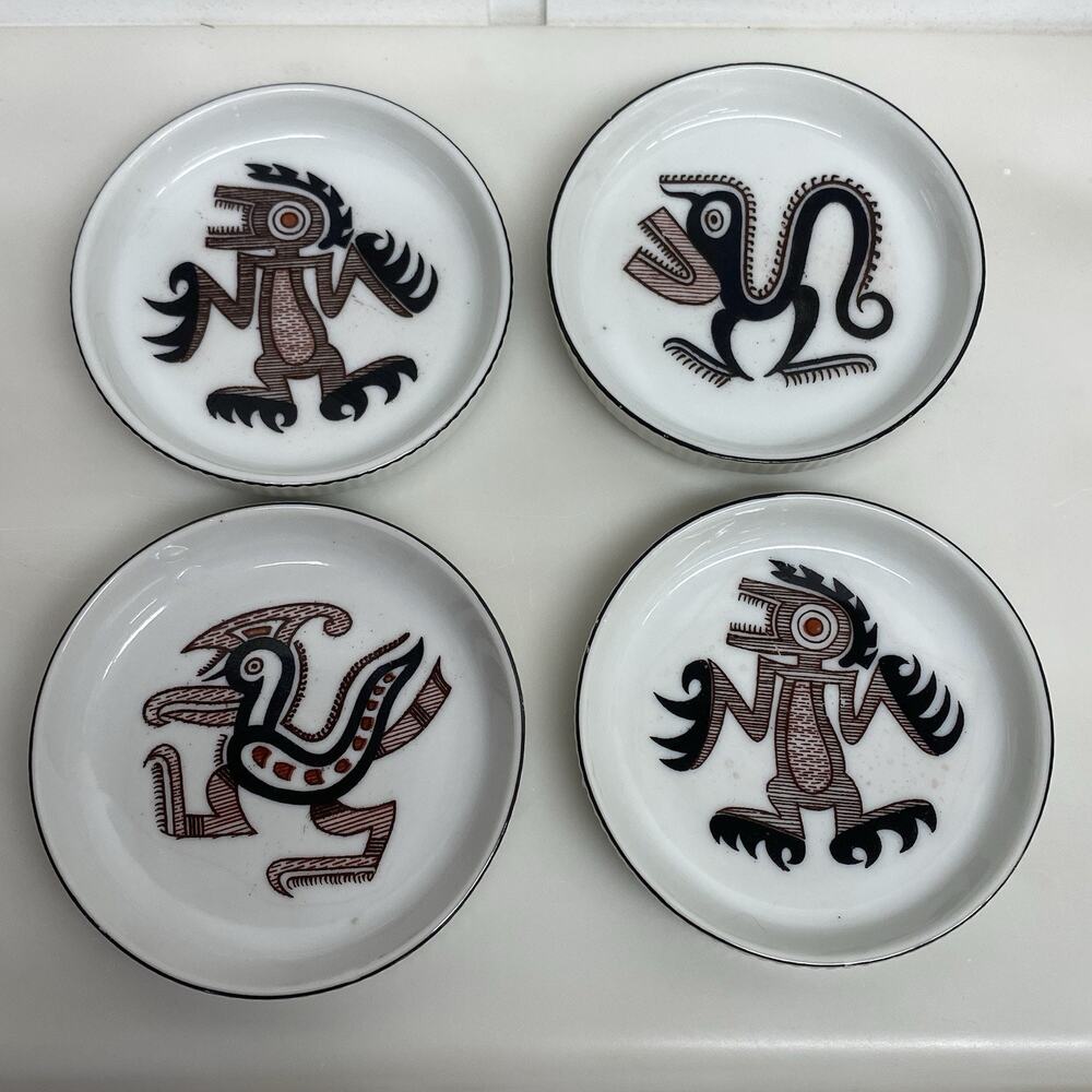 Vtg Pre Colombiana Indians from Panama Coaster Ashtray Trinket Dish Set Ceramic